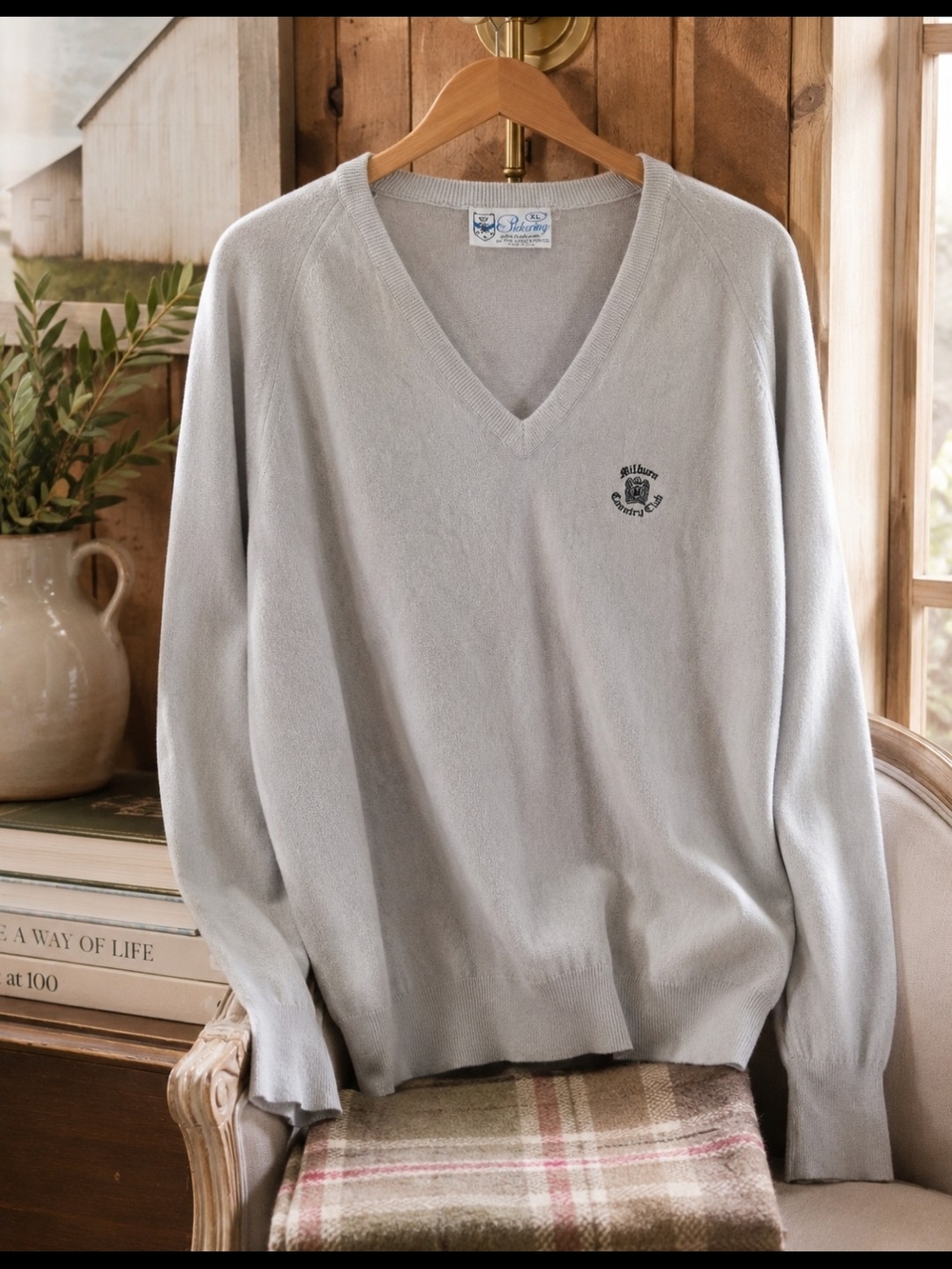 Vintage USA Made Pickering Milburn Country Club Old Money V-Neck Sweater XL